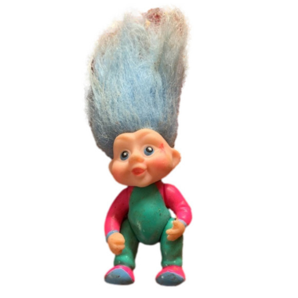 Vintage Troll‎ Doll with Blue Hair and Pink Outfit